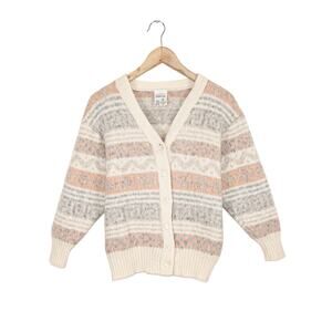 Hilda Ltd 100% Wool Cardigan Sweater Icelandic Fair Isle knit Medium